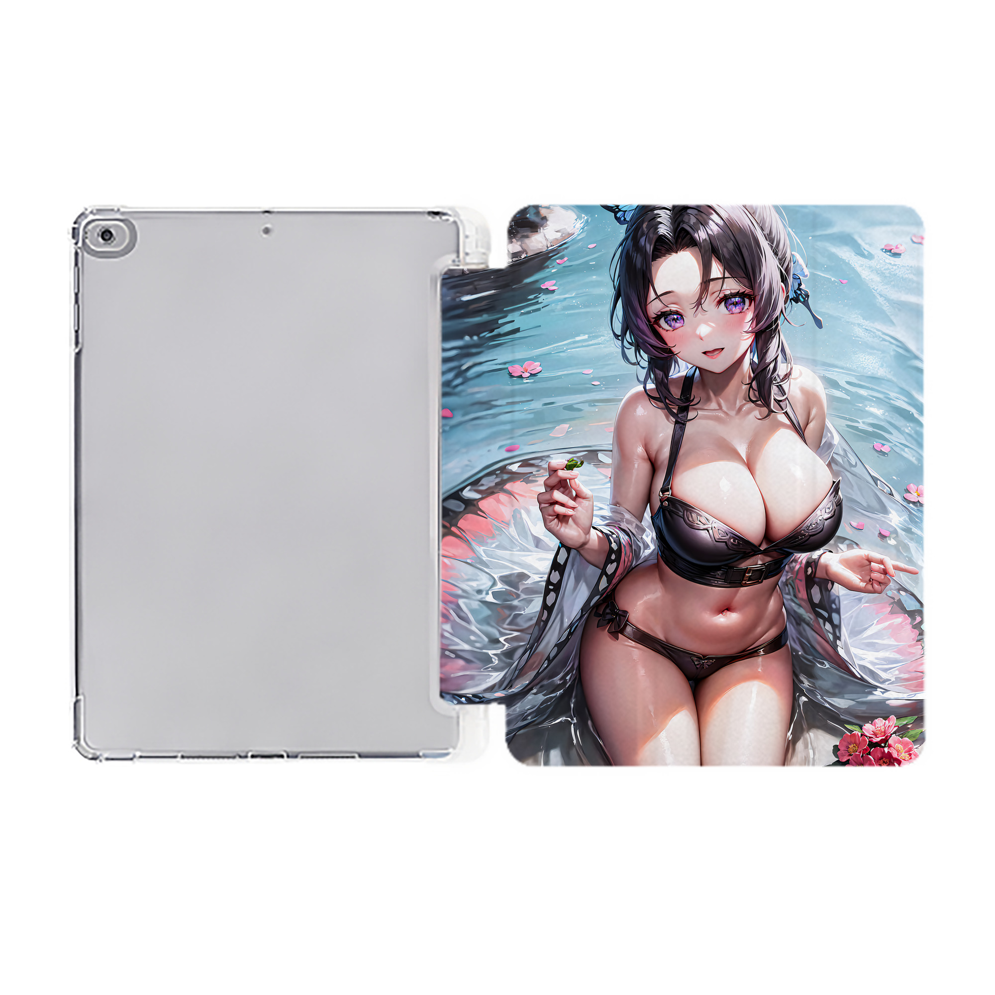 （画像用） 鬼滅の刃（きめつのやいば）蟲柱-胡蝶 しのぶ／こちょう しのぶ Kochou Shinobu IPad ケース ペン収納付き 三つ折りスタンド PUレザー×シリコン 対応機種9.5/10.5/10.9インチ